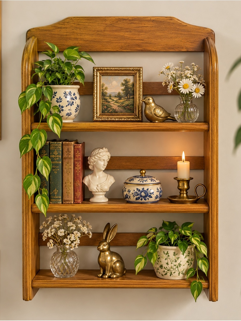 McCormick NEW IN BOX 3 Tier Wooden Wall Spice Rack Knick Knack Shelf - Rustic
